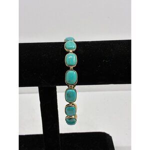 Turquoise & Gold-Tone Oval Link Bracelet 7" Length Elegant Design